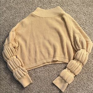12th Tribe Cream Turtleneck Sweater with Bubble Sleeves